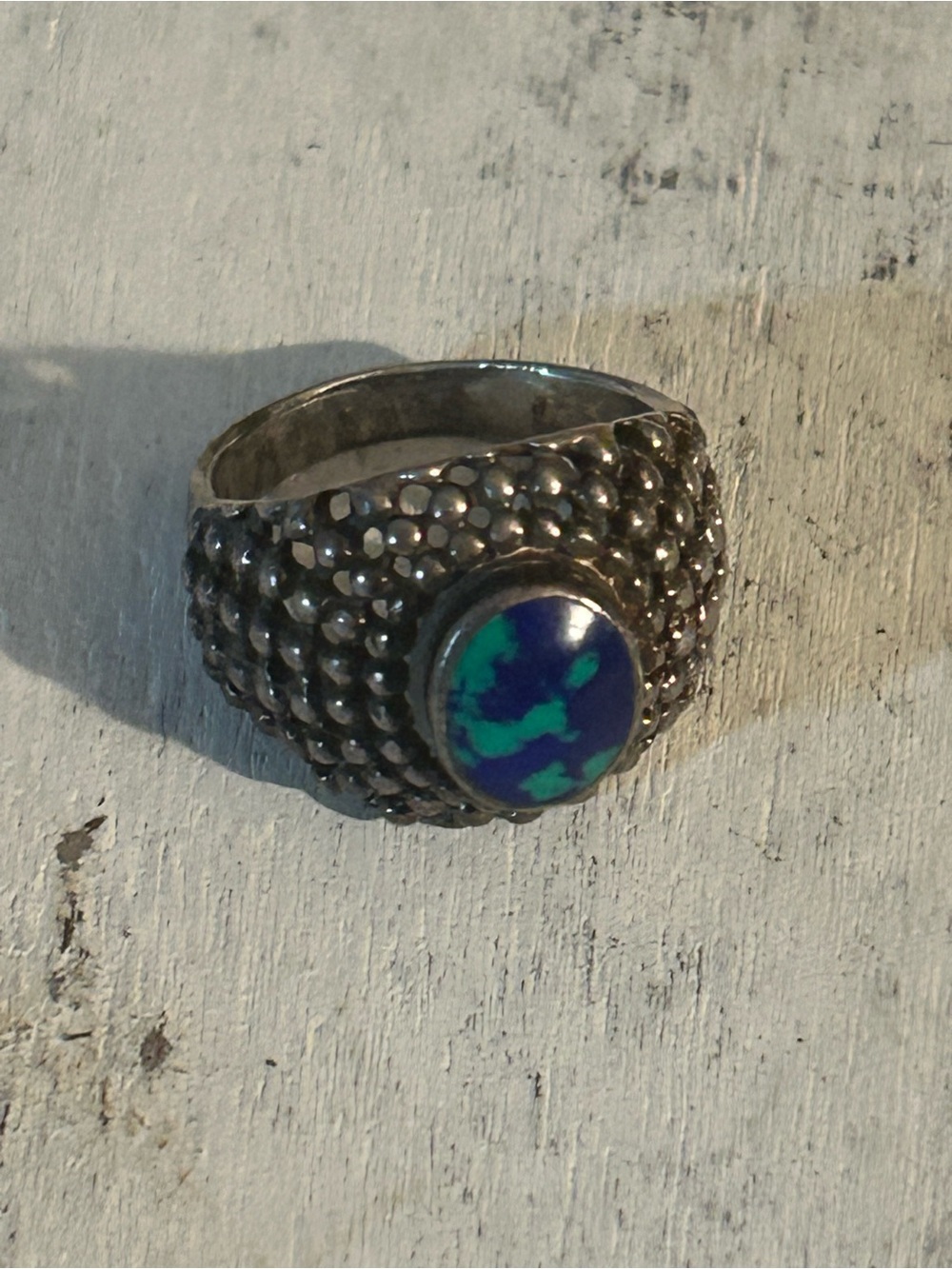 Chunky Sterling Silver Ring with Azurite Stone